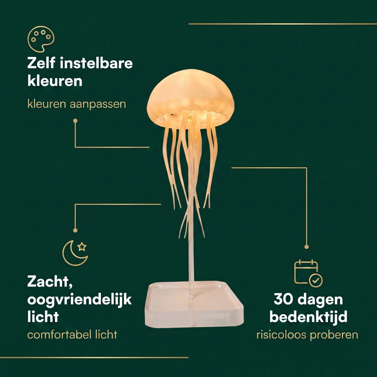 LumoJelly kenmerken: zelf instelbare kleuren, zacht oogvriendelijk licht en 30 dagen bedenktijd